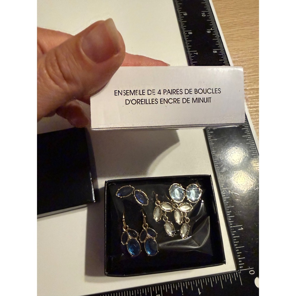 Avon Midnight Ink 4 Pair Earring Set Blue Gold Tone‎ Studs Drops F3946951 NEW
